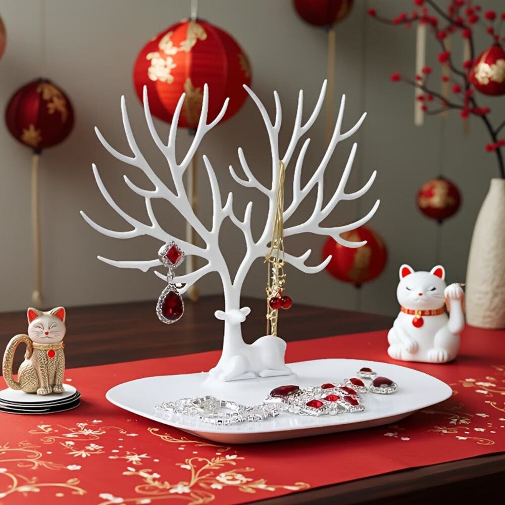 Deer Tree Jewelry Organizer Stand –  Earring & Ring Holder - White